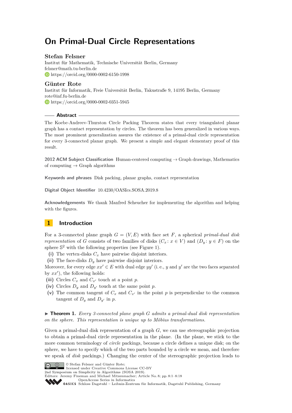 On Primal-Dual Circle Representations