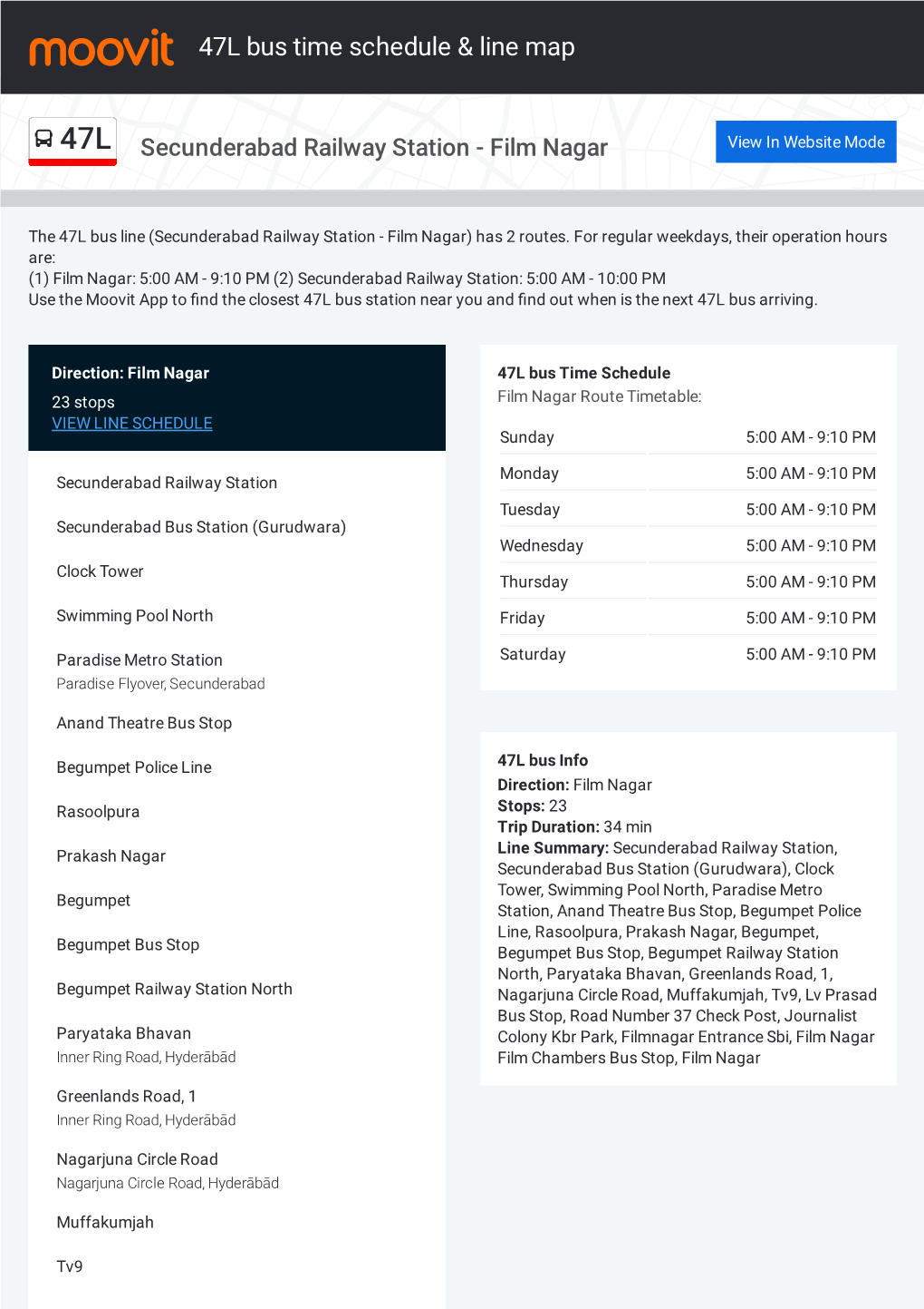 47L Bus Time Schedule & Line Route