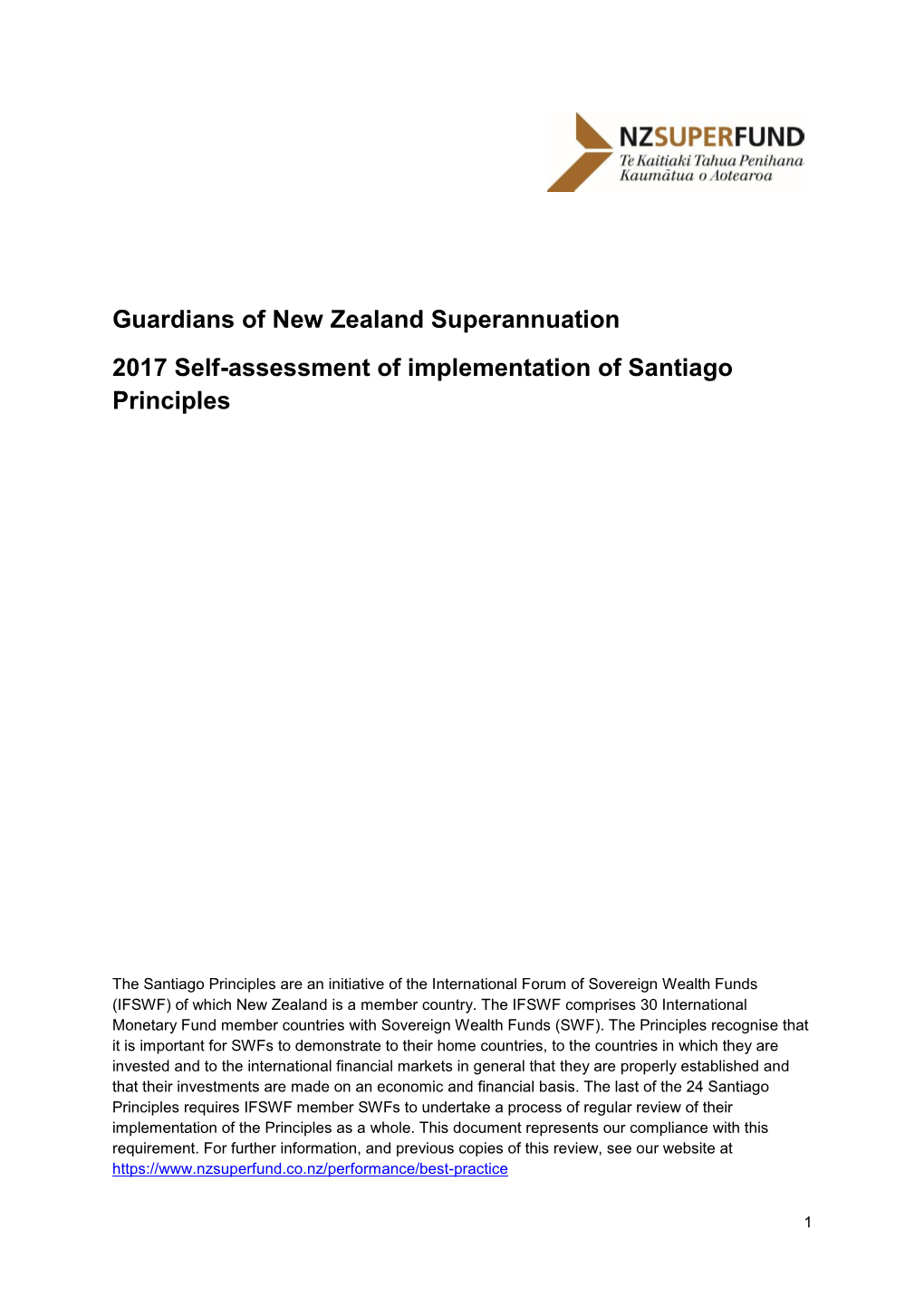 Self-Assessment of Implementation of Santiago Principles