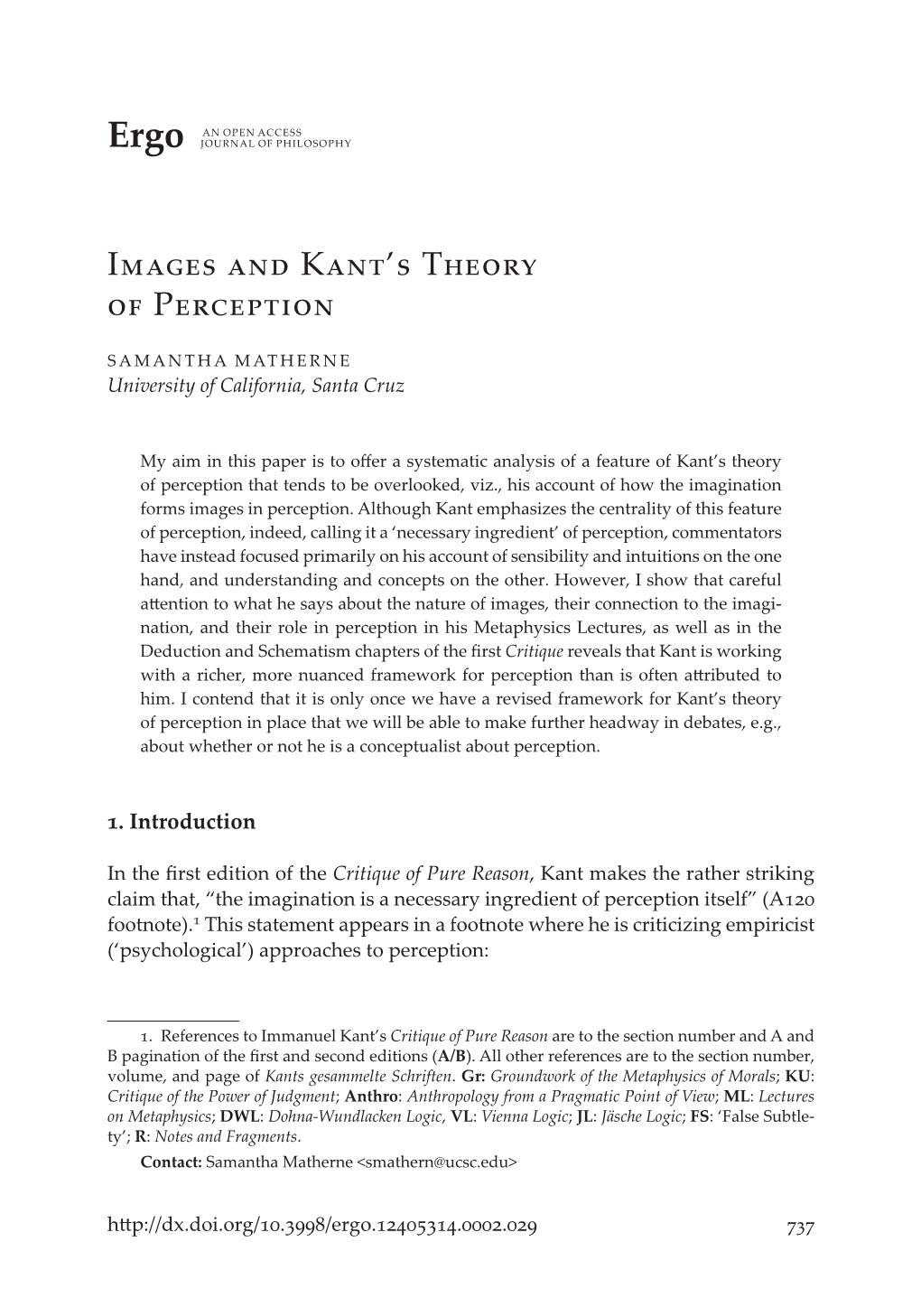 Images and Kant's Theory of Perception