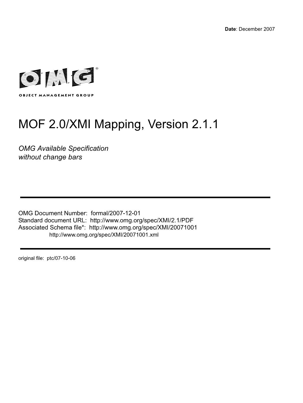 MOF 2.0/XMI Mapping, Version 2.1.1
