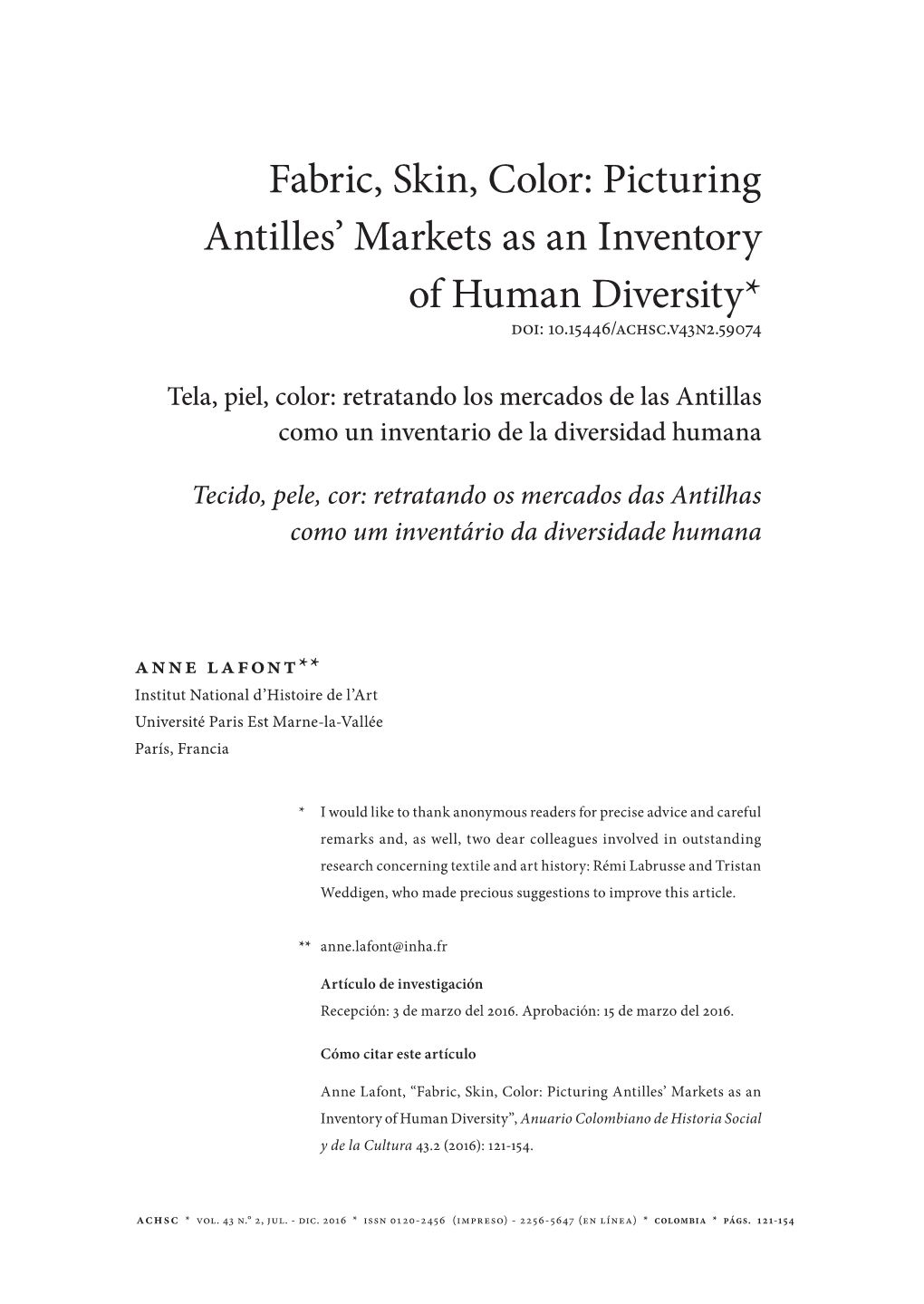 Fabric, Skin, Color: Picturing Antilles' Markets As An