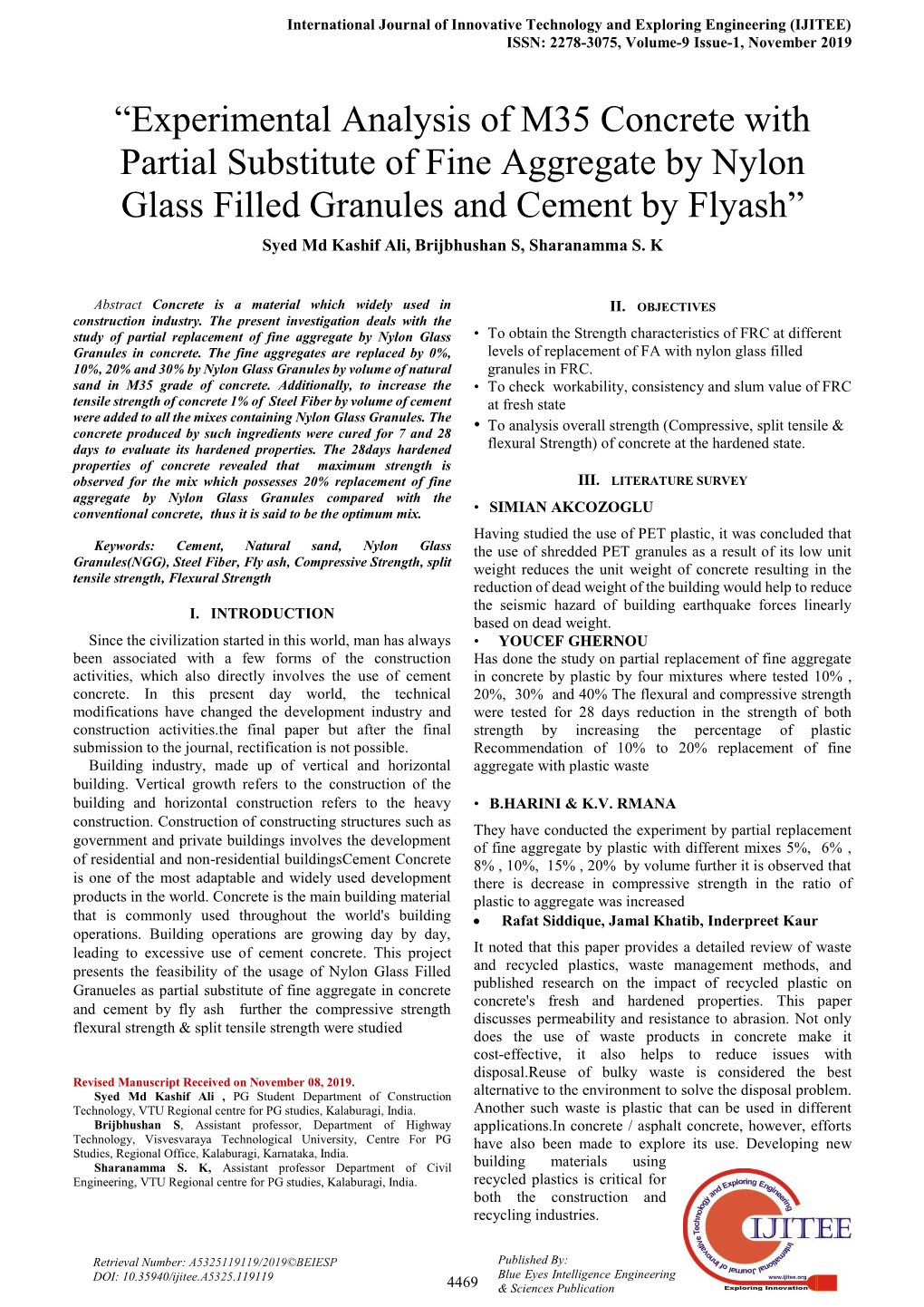 Experimental Analysis of M35 Concrete with Partial