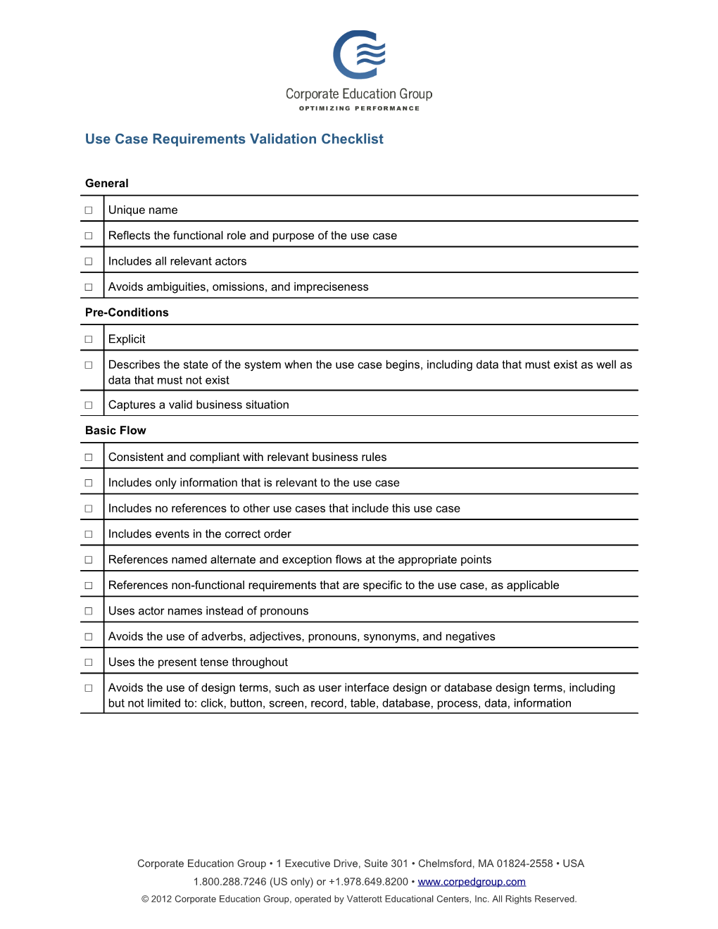 Use Case Requirements Validation Checklist