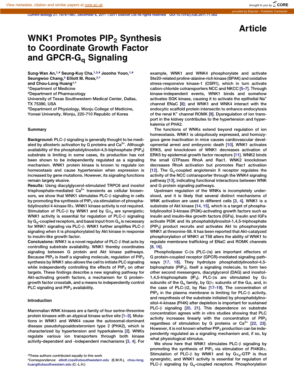 WNK1 Promotes PIP2 Synthesis to Coordinate Growth Factor and GPCR-Gq Signaling