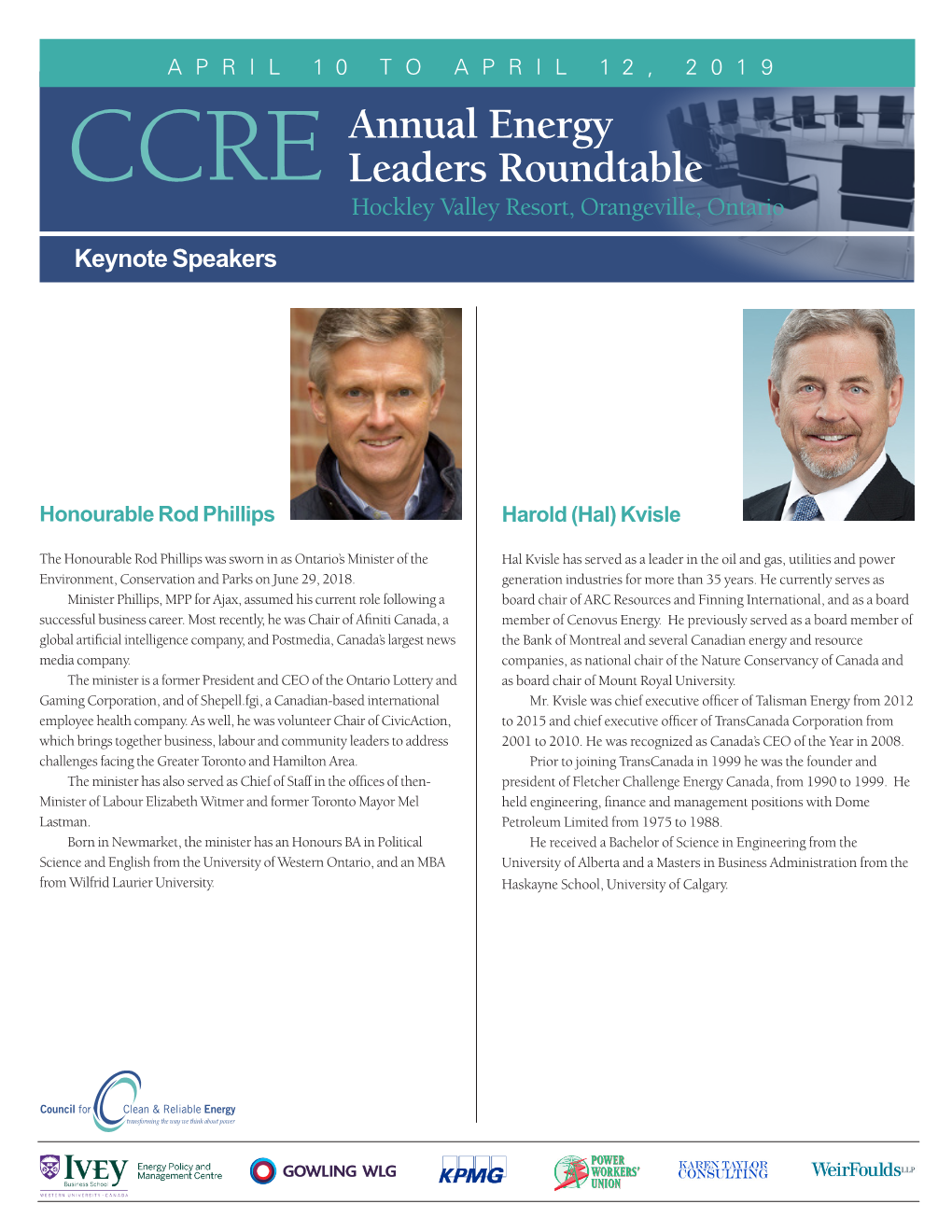 CCRE ANNUAL ENERGY LEADERS ROUNDTABLE 2018 in Previous Years, He Received the ‘Chair’S Citation’ from Canadian Business Magazine Named Mike One of Mr