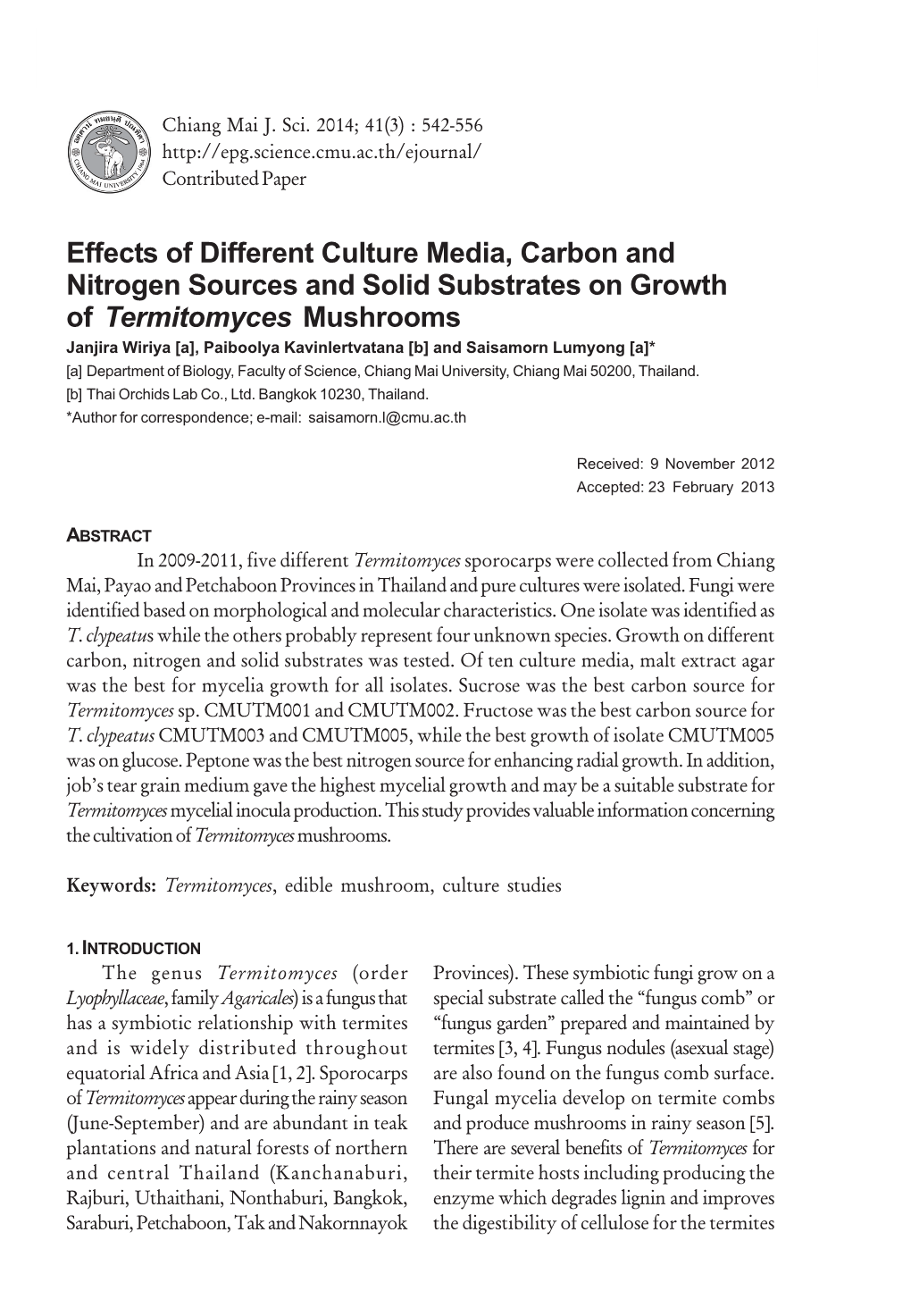 Effects of Different Culture Media, Carbon and Nitrogen Sources And