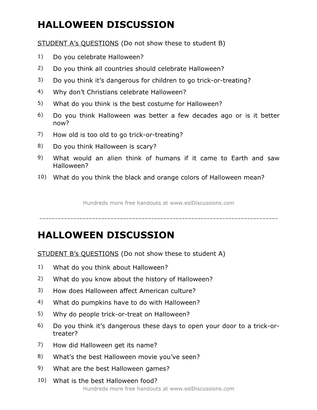 ESL Conversation Lesson on Halloween