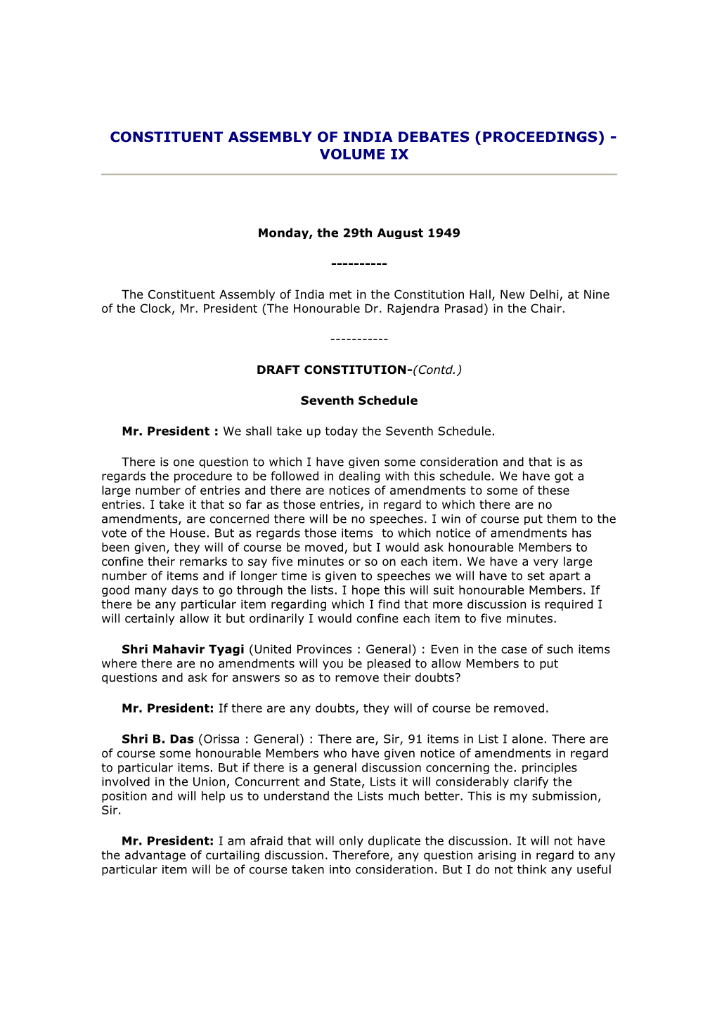 Constituent Assembly of India Debates (Proceedings) - Volume Ix