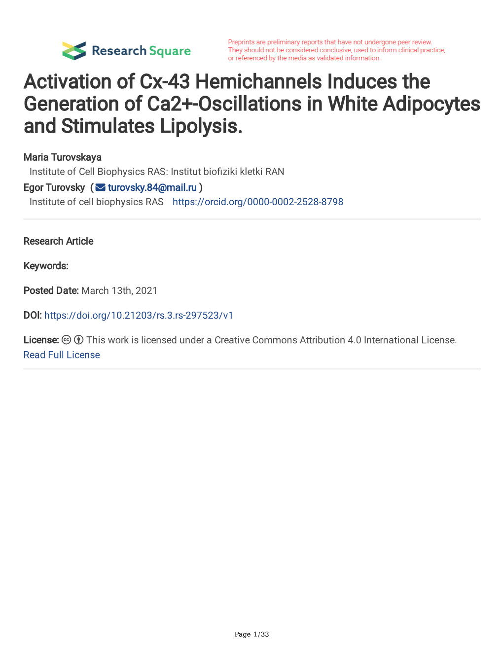 Activation of Cx-43 Hemichannels Induces the Generation of Ca2+-Oscillations in White Adipocytes and Stimulates Lipolysis