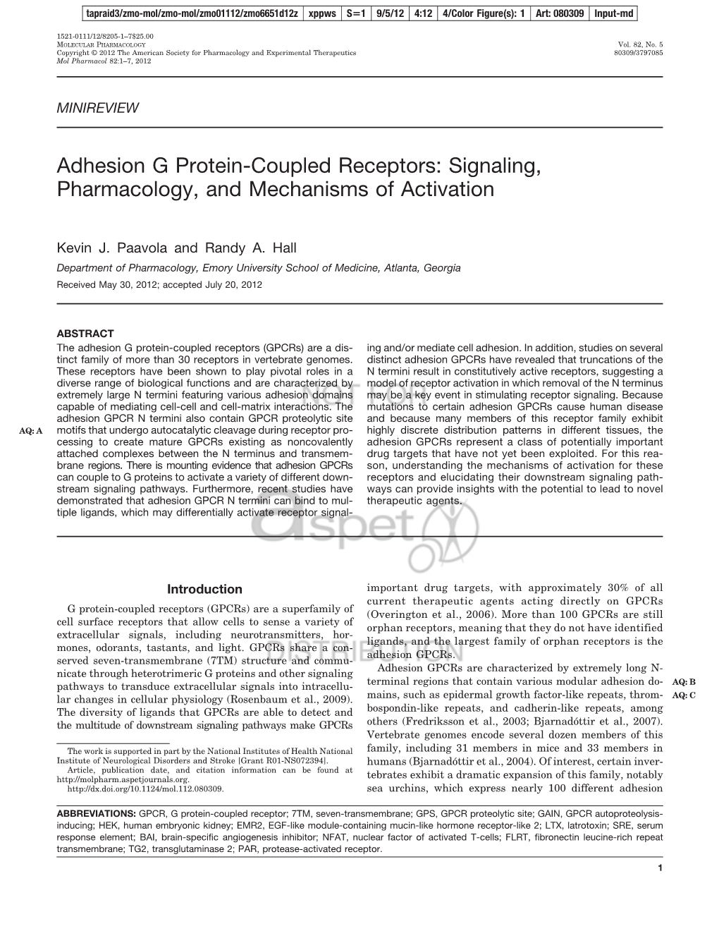 Adhesion G Protein-Coupled Receptors: Signaling, Pharmacology, and Mechanisms of Activation