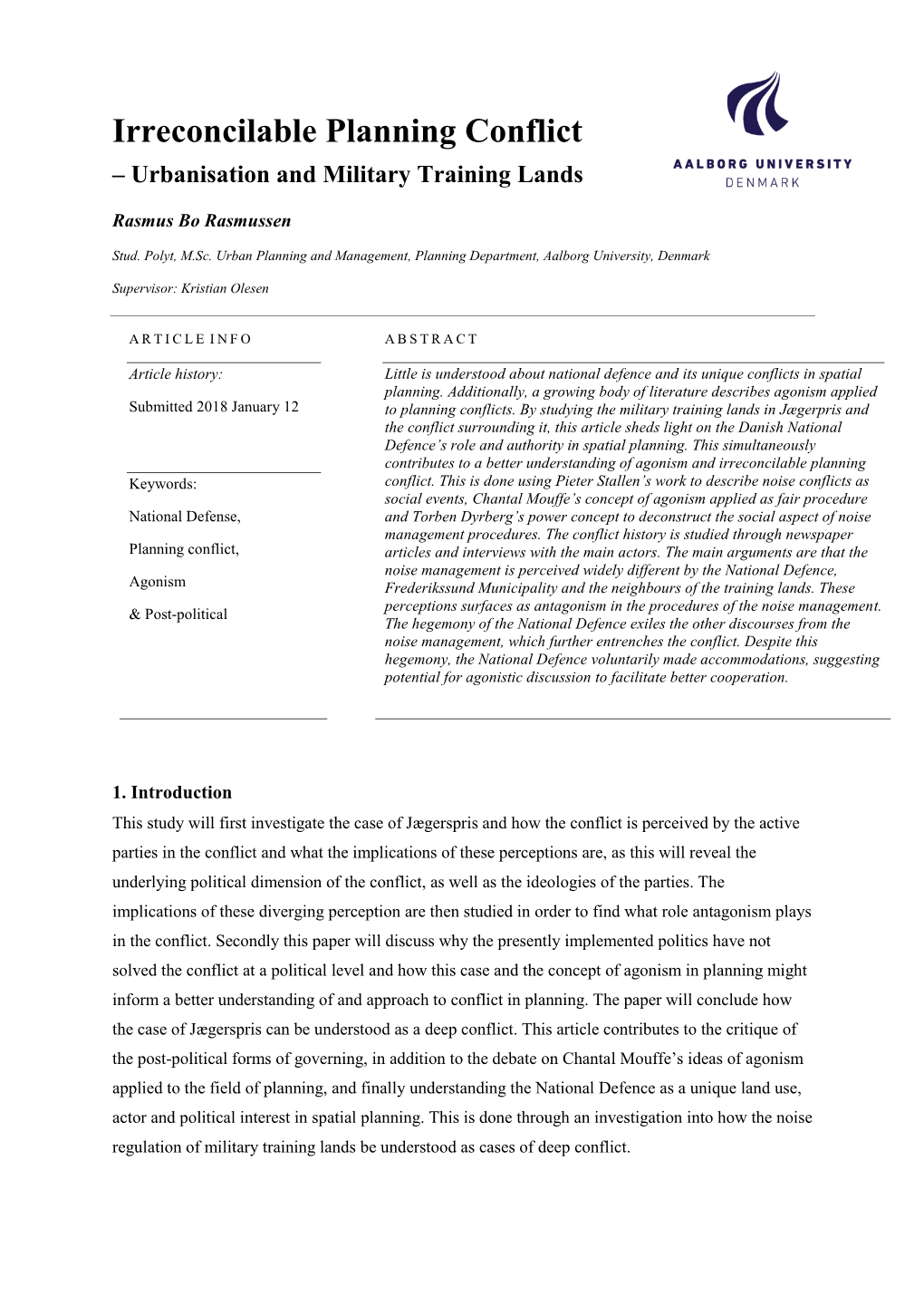 Irreconcilable Planning Conflict – Urbanisation and Military Training Lands