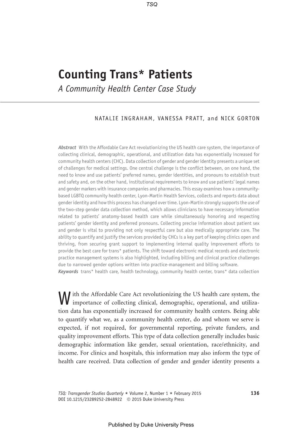 Counting Trans* Patients a Community Health Center Case Study