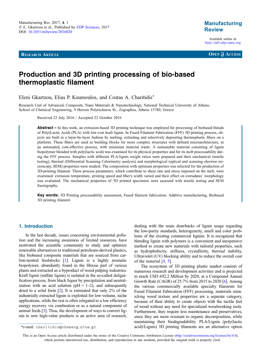 Production and 3D Printing Processing of Bio-Based Thermoplastic Filament