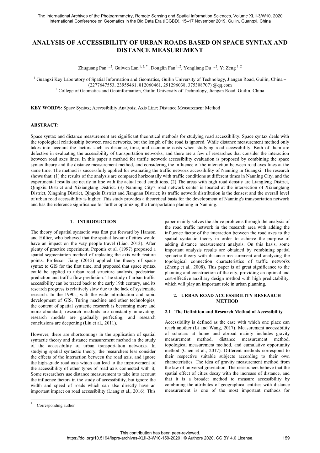 Analysis of Accessibility of Urban Roads Based on Space Syntax and Distance Measurement