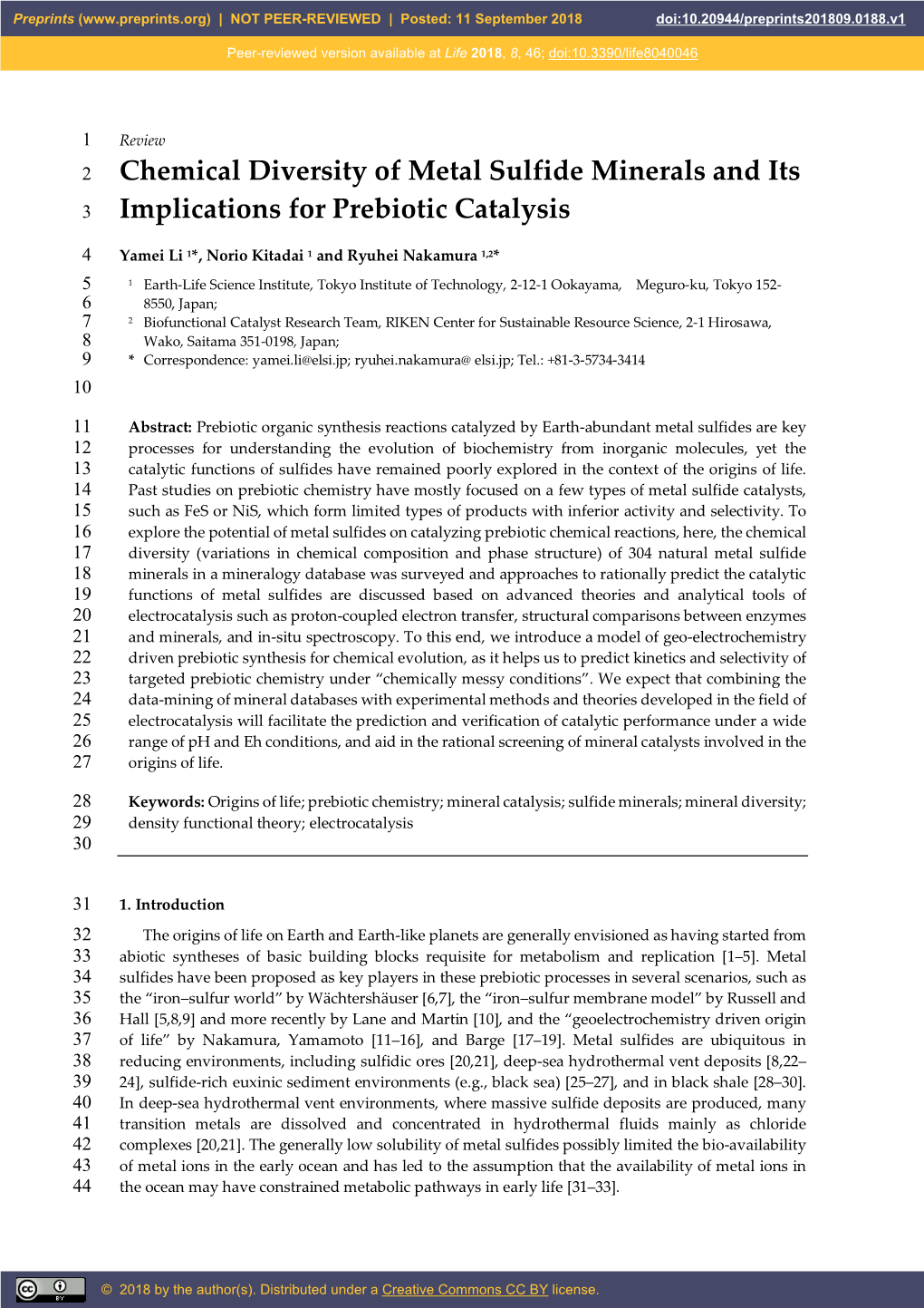 Chemical Diversity of Metal Sulfide Minerals and Its 3 Implications for Prebiotic Catalysis