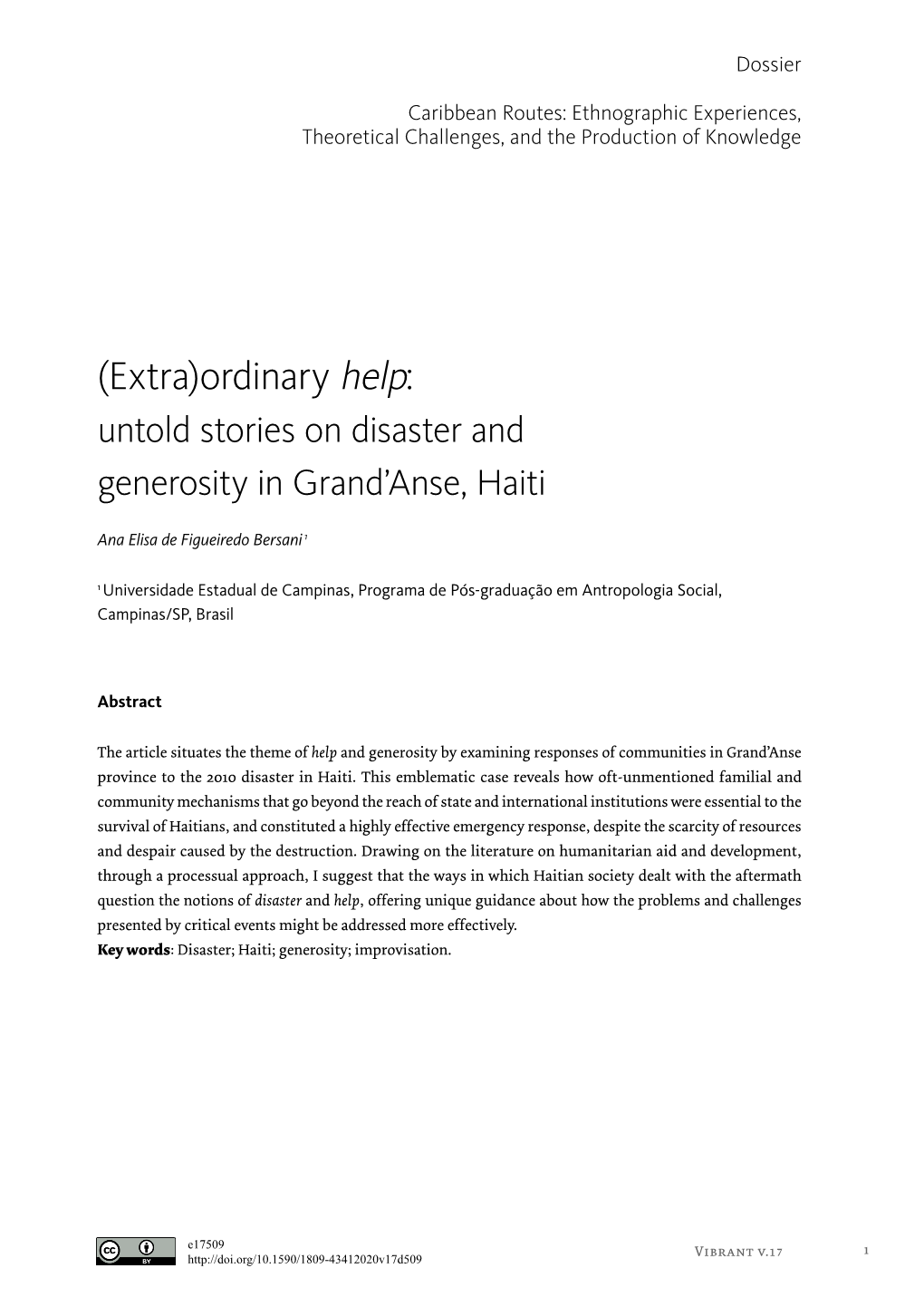 Ordinary Help: Untold Stories on Disaster and Generosity in Grand’Anse, Haiti