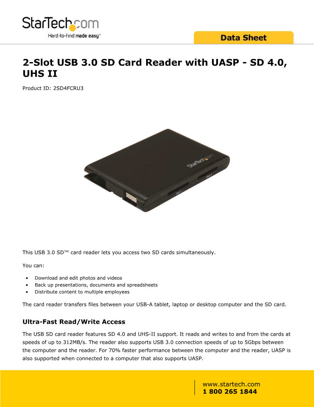 2-Slot USB 3.0 SD Card Reader with UASP - SD 4.0, UHS II