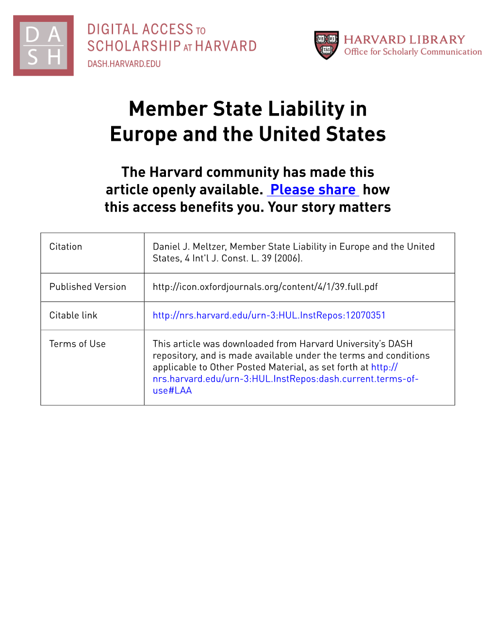 Member State Liability in Europe and the United States