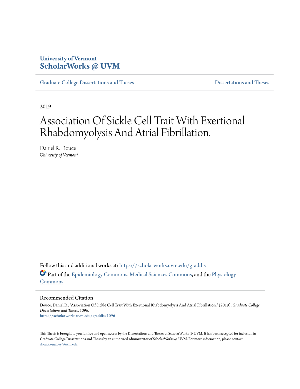 Association of Sickle Cell Trait with Exertional Rhabdomyolysis and Atrial Fibrillation