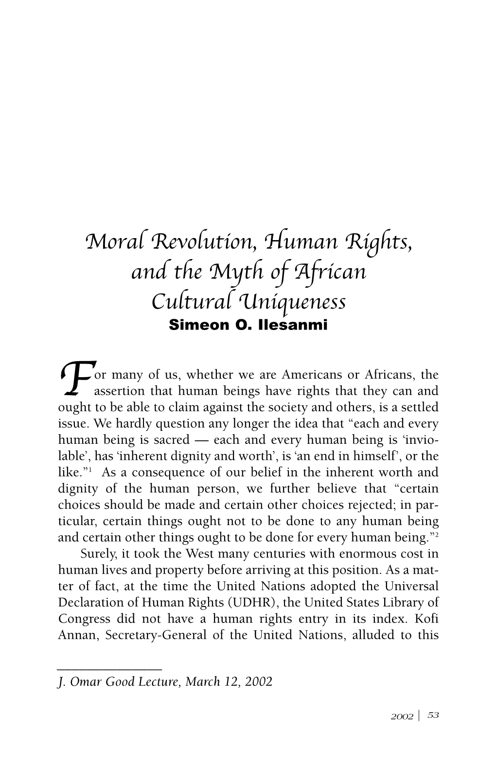 Moral Revolution, Human Rights, and the Myth of African Cultural Uniqueness Simeon O