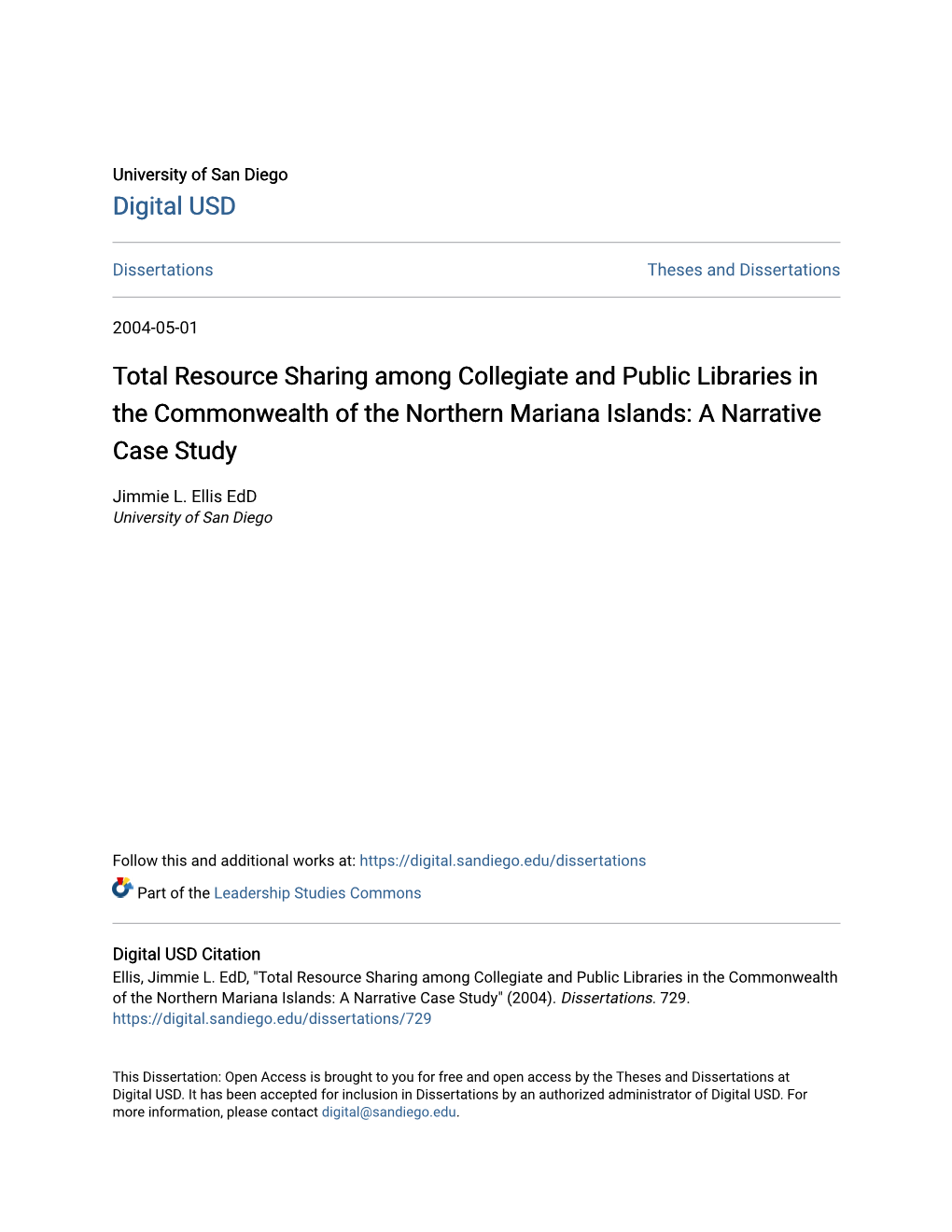 Total Resource Sharing Among Collegiate and Public Libraries in the Commonwealth of the Northern Mariana Islands: a Narrative Case Study