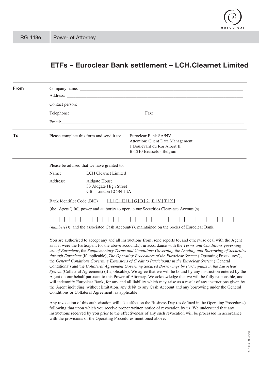 Etfs – Euroclear Bank Settlement – LCH.Clearnet Limited