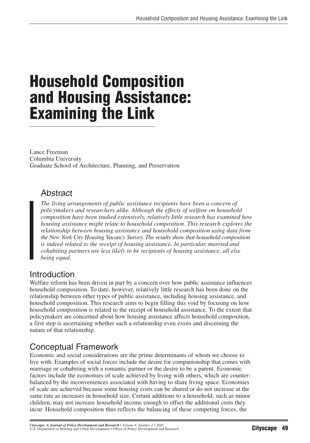 Household Composition and Housing Assistance : Examining the Link