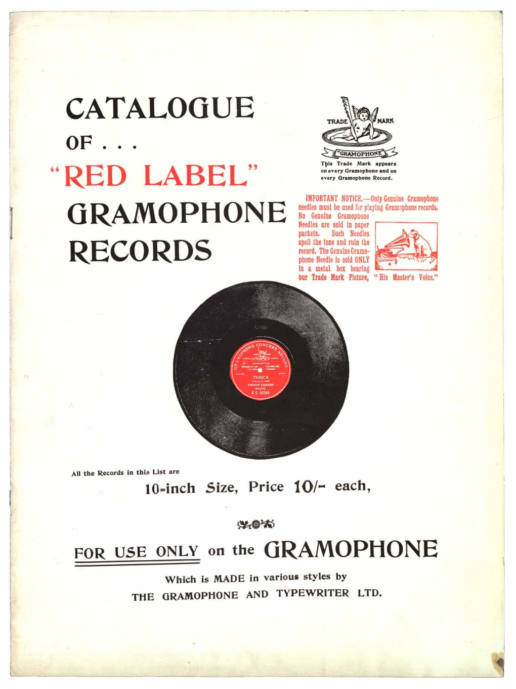 Catalogue of Red Label Gramophone Records 1904