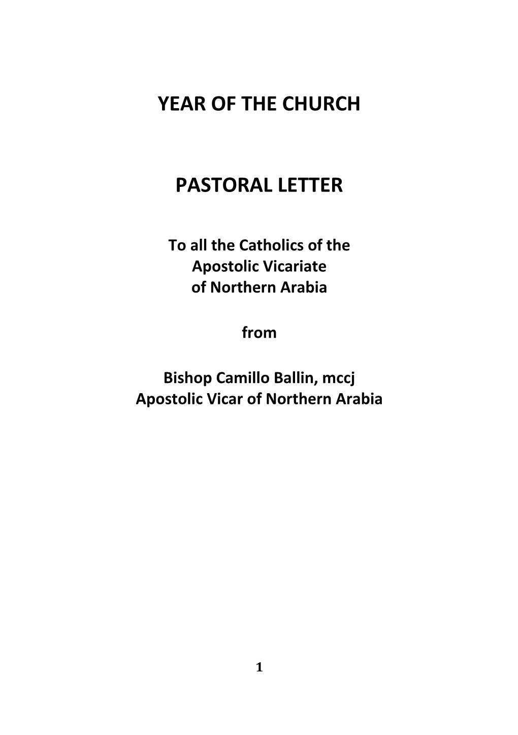 Year of the Church Pastoral Letter