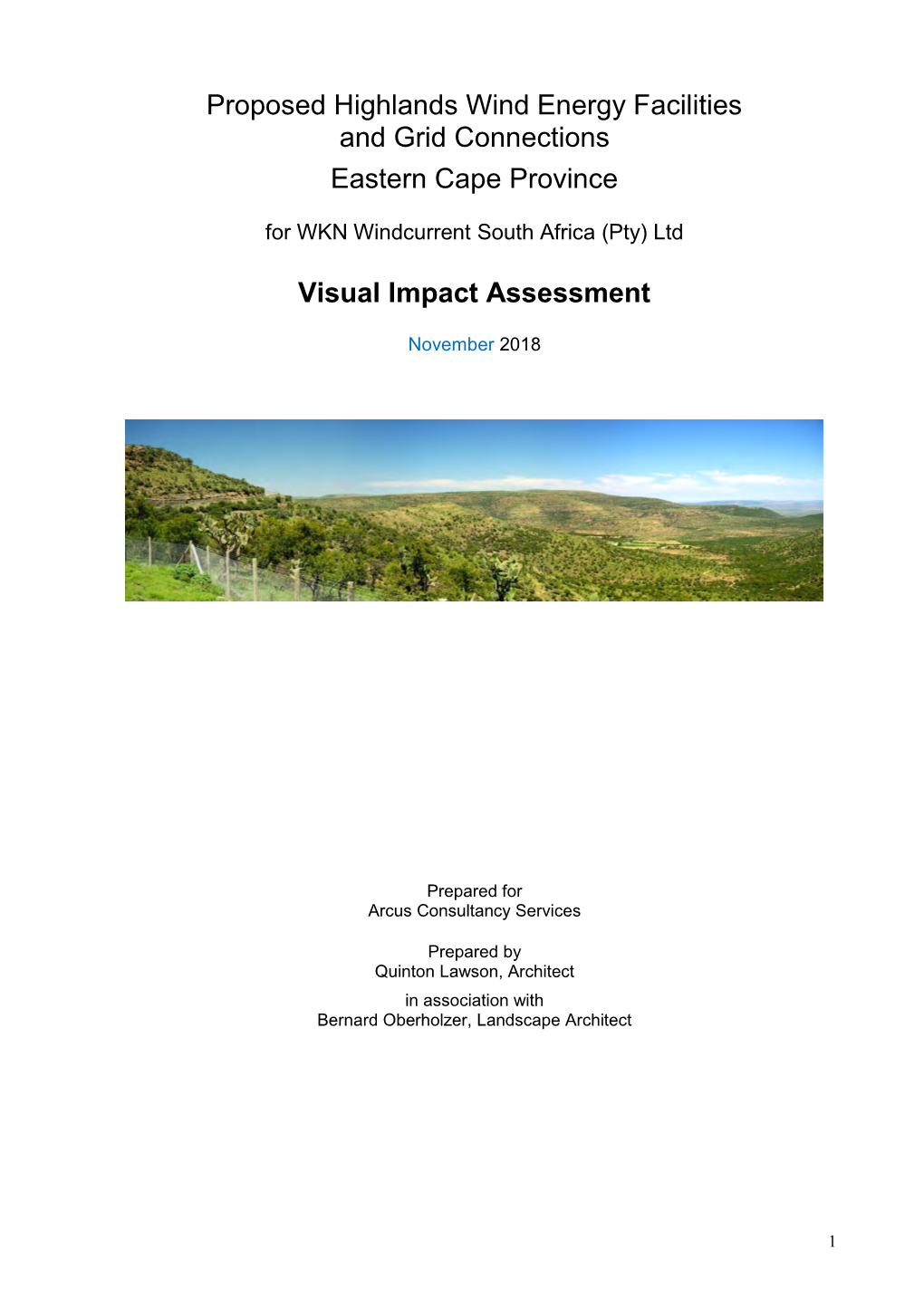 Proposed Highlands Wind Energy Facilities and Grid Connections Eastern Cape Province