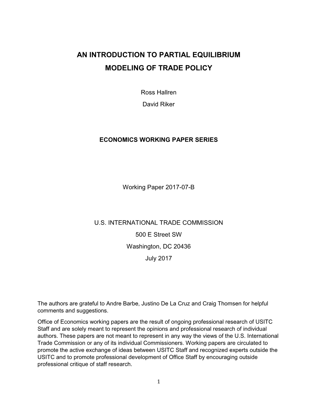An Introduction to Partial Equilibrium Modeling of Trade Policy
