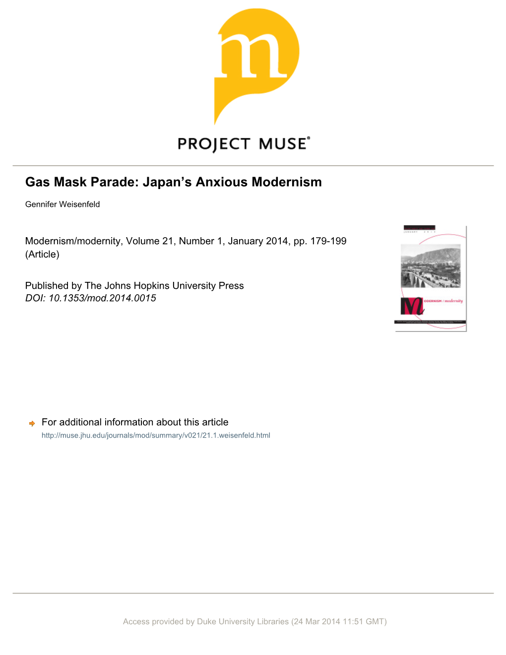 Gas Mask Parade: Japan's Anxious Modernism