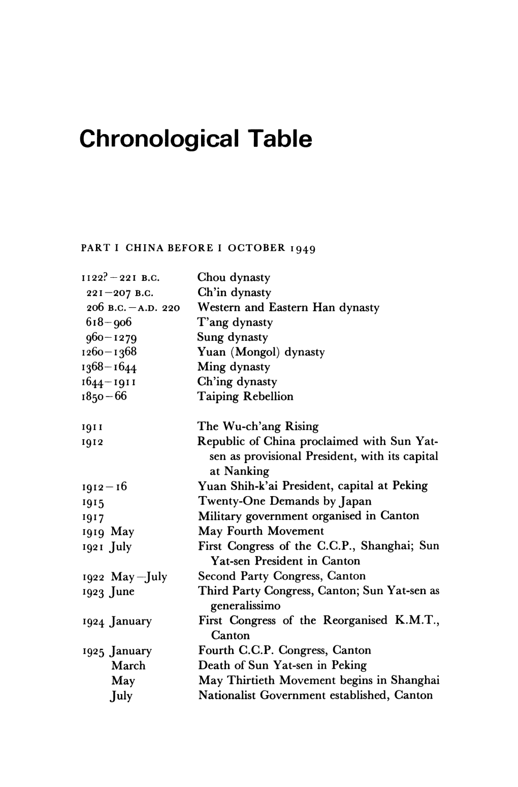 Chronological Table