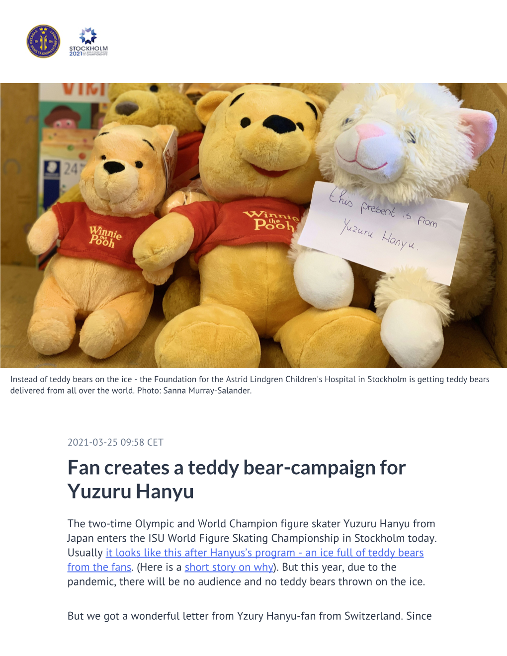 Fan Creates a Teddy Bear-Campaign for Yuzuru Hanyu