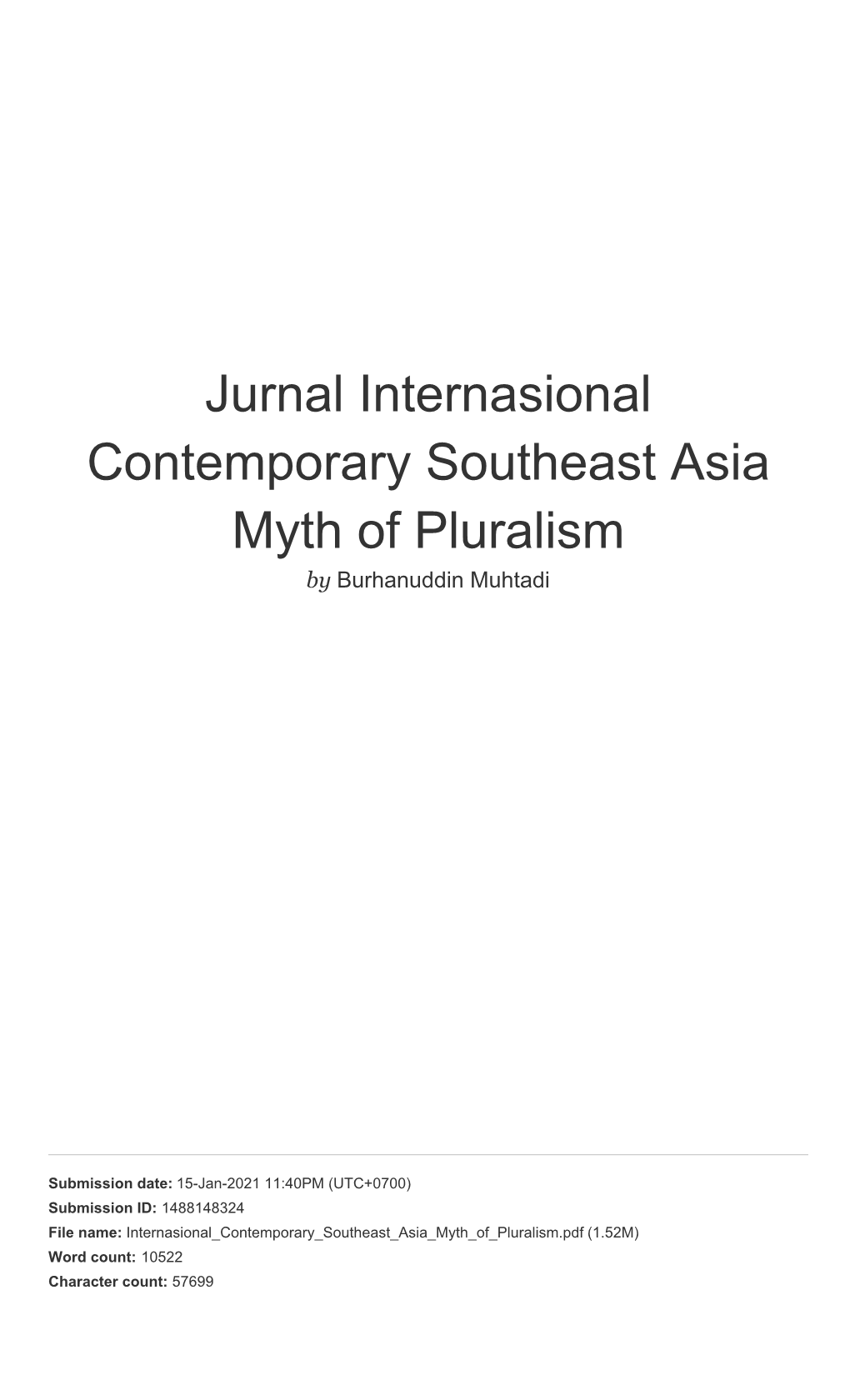 Jurnal Internasional Contemporary Southeast Asia Myth of Pluralism by Burhanuddin Muhtadi