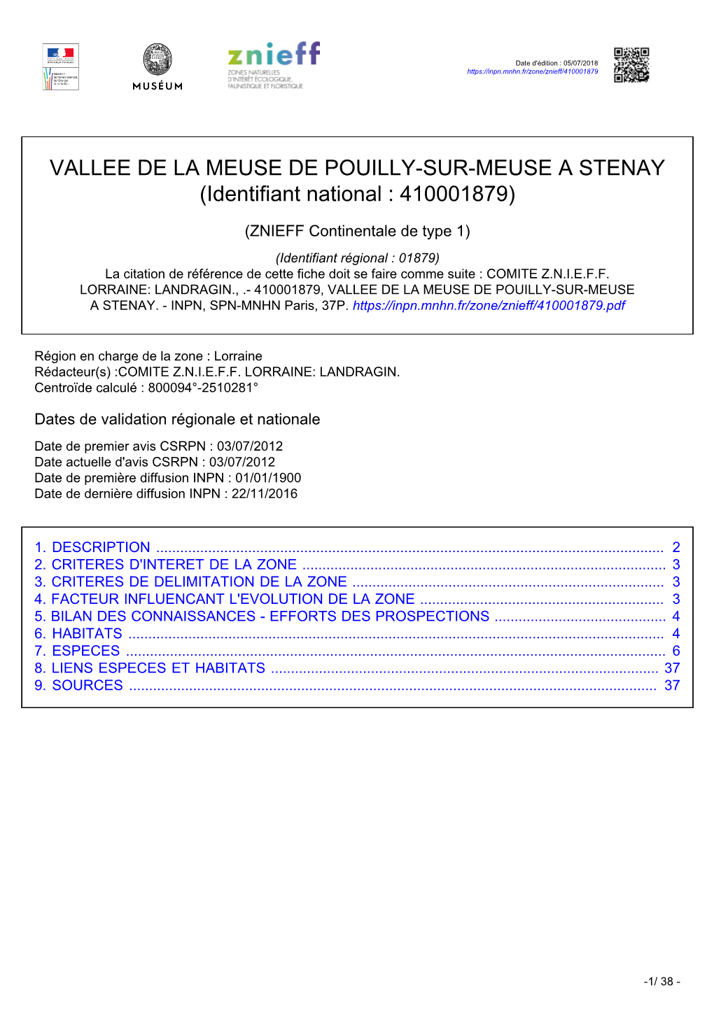 VALLEE DE LA MEUSE DE POUILLY-SUR-MEUSE a STENAY (Identifiant National : 410001879)