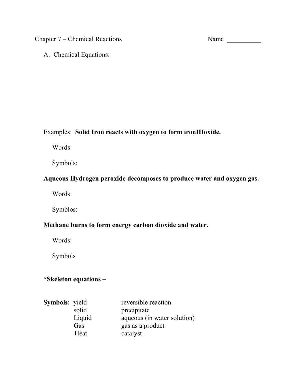 Chapter 7 Chemical Reactions