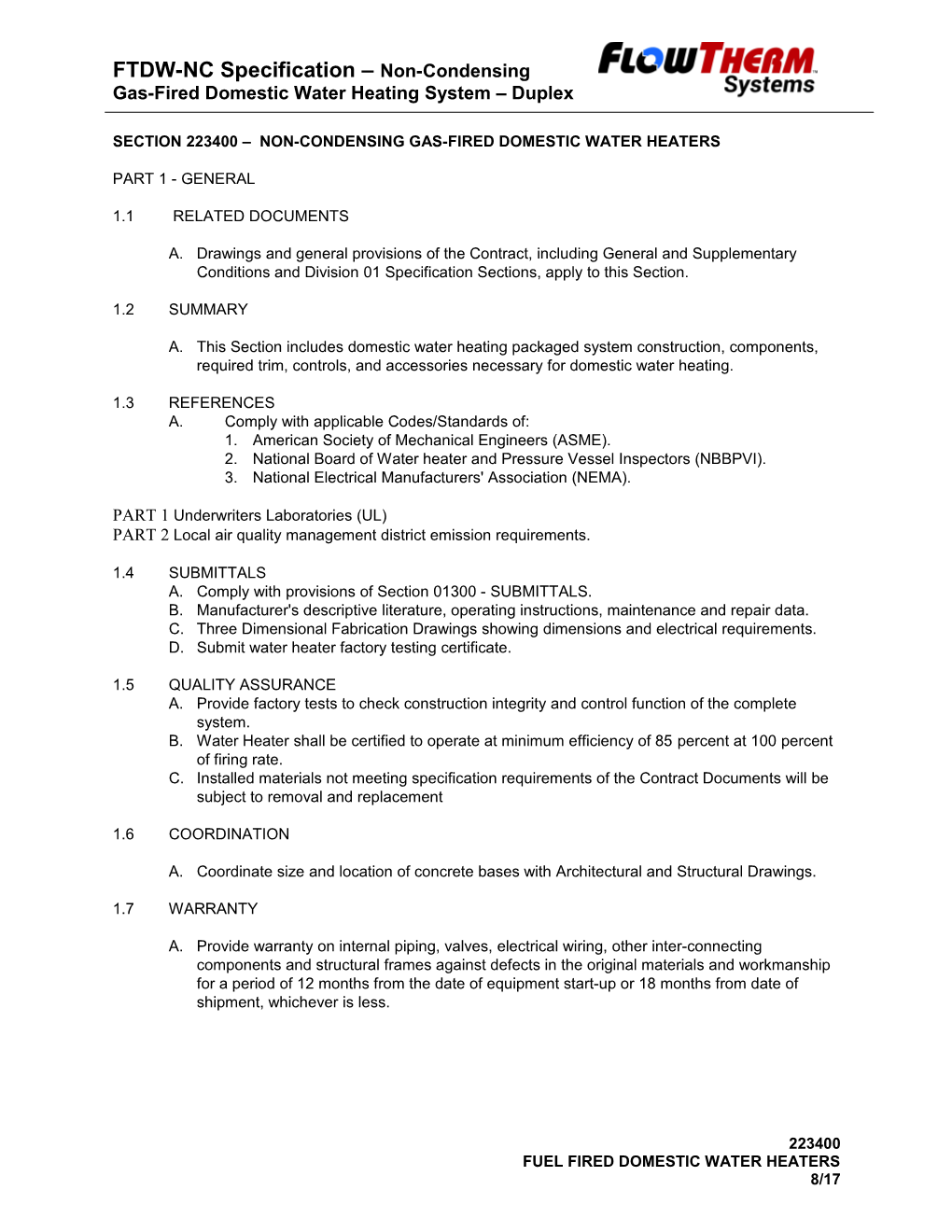 Section 15578 - Packaged High Pressure Steam Boilers Skid Mounted System