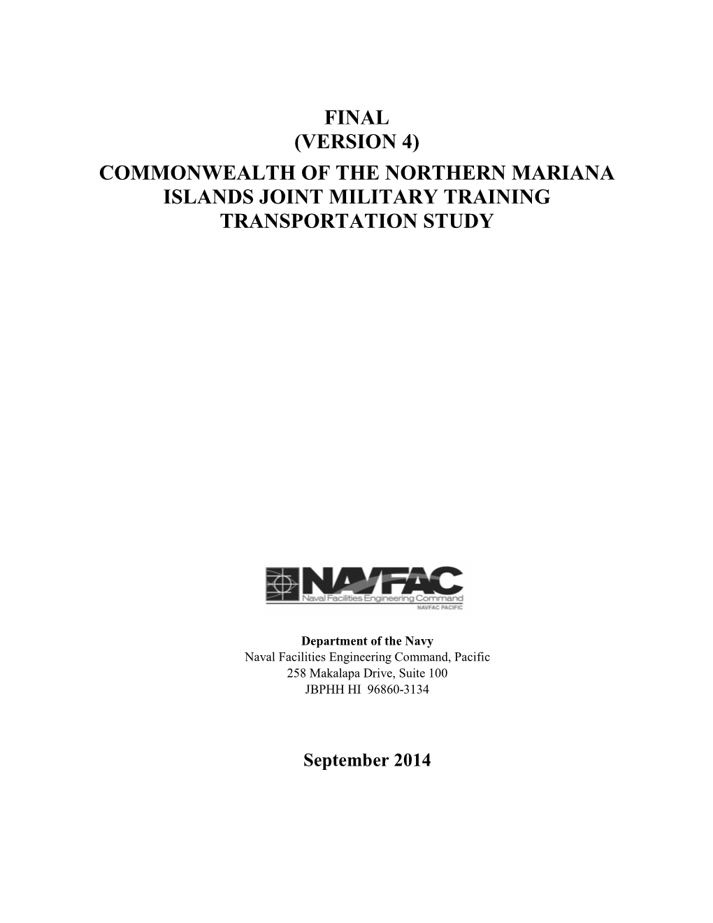 Commonwealth of the Northern Mariana Islands Joint Military Training Transportation Study