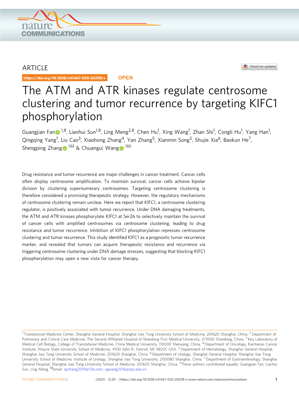 The ATM and ATR Kinases Regulate Centrosome Clustering and Tumor Recurrence by Targeting KIFC1 Phosphorylation