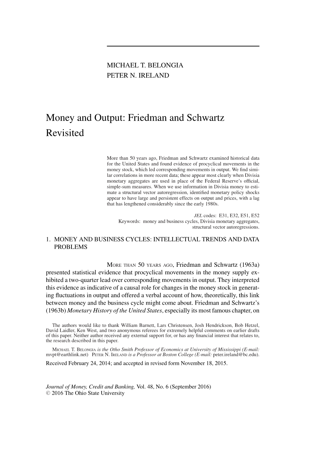 Money and Output: Friedman and Schwartz Revisited