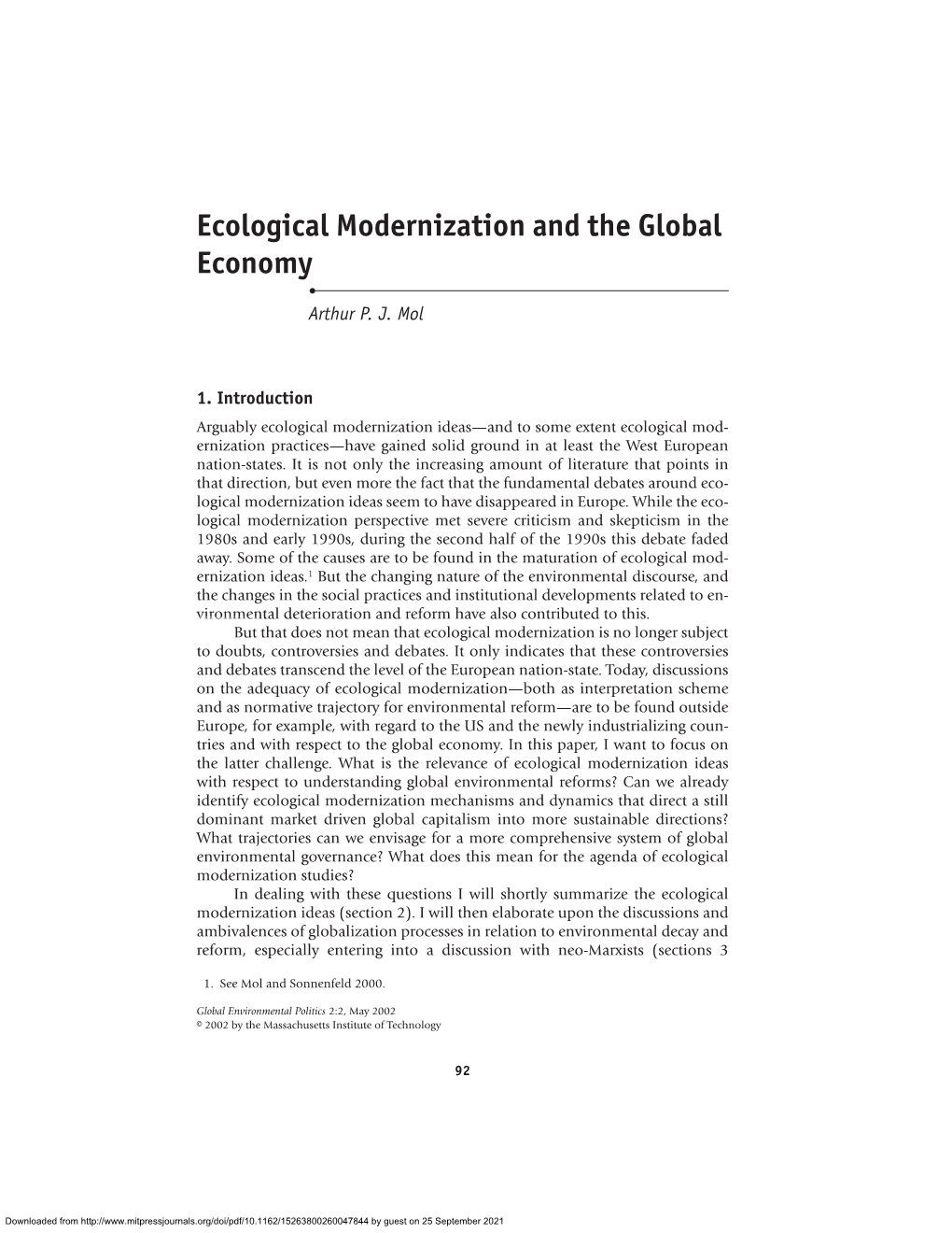 Ecological Modernization and the Global Economy • Arthur P