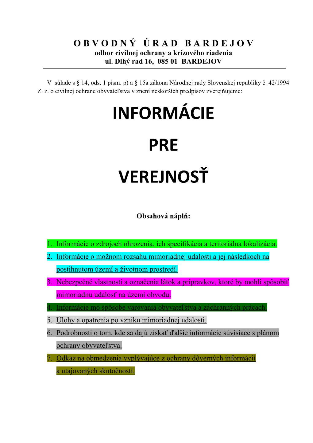 Informácie Pre Verejnosť