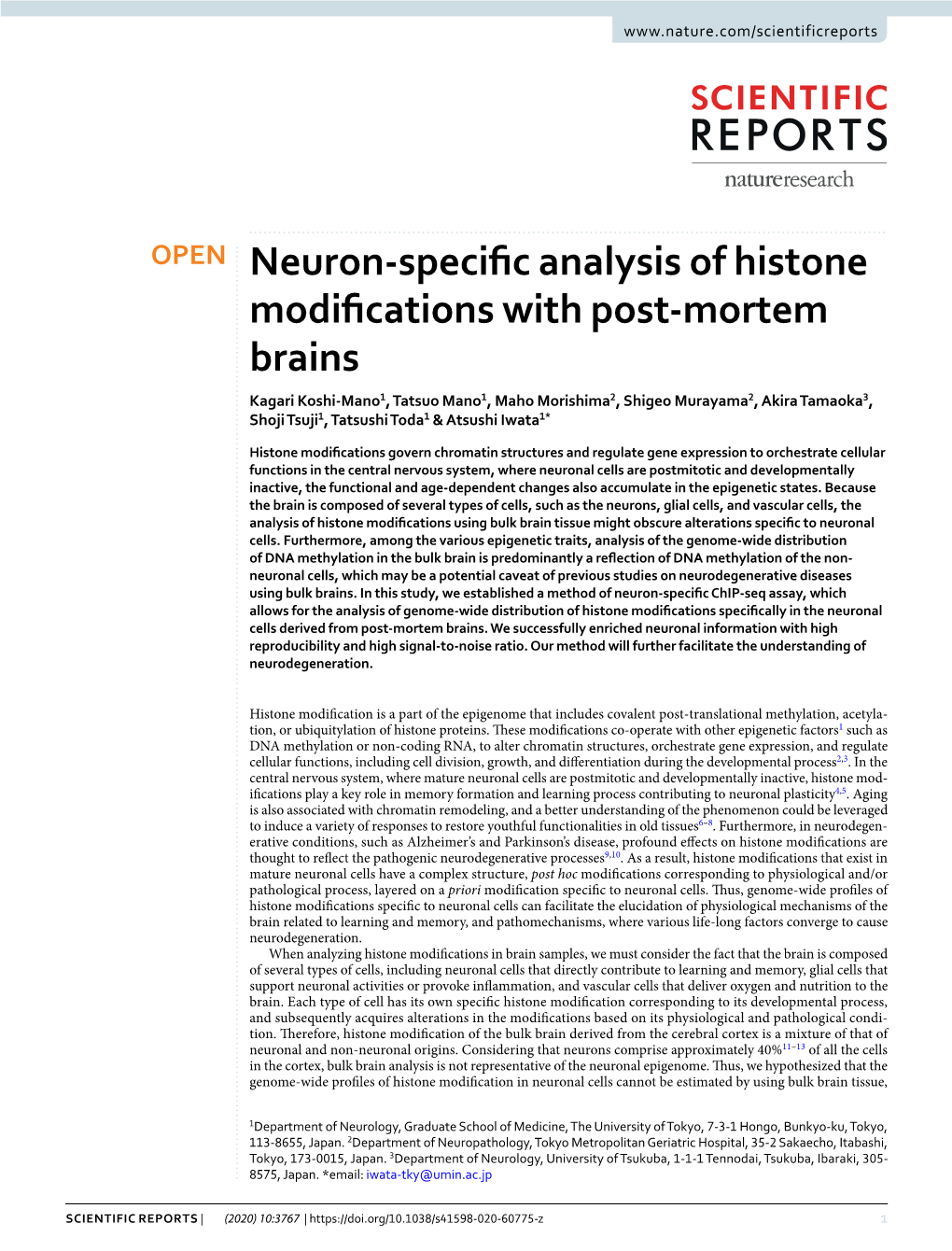 Neuron-Specific Analysis of Histone Modifications with Post-Mortem Brains