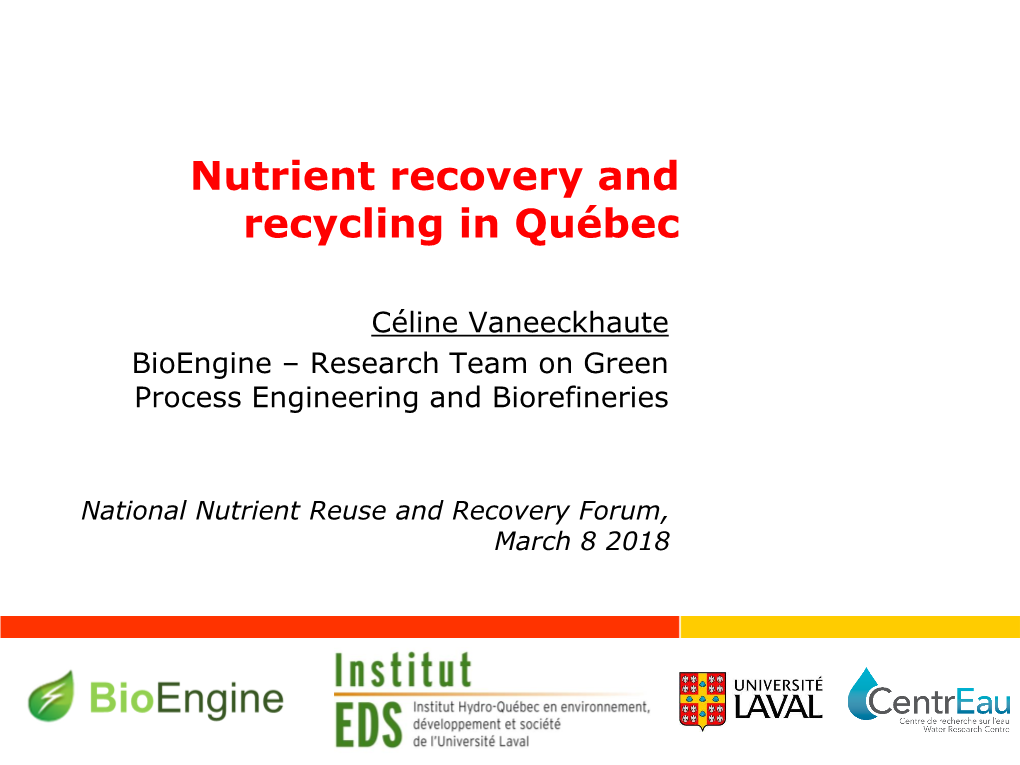 Nutrient Recovery and Recycling in Québec