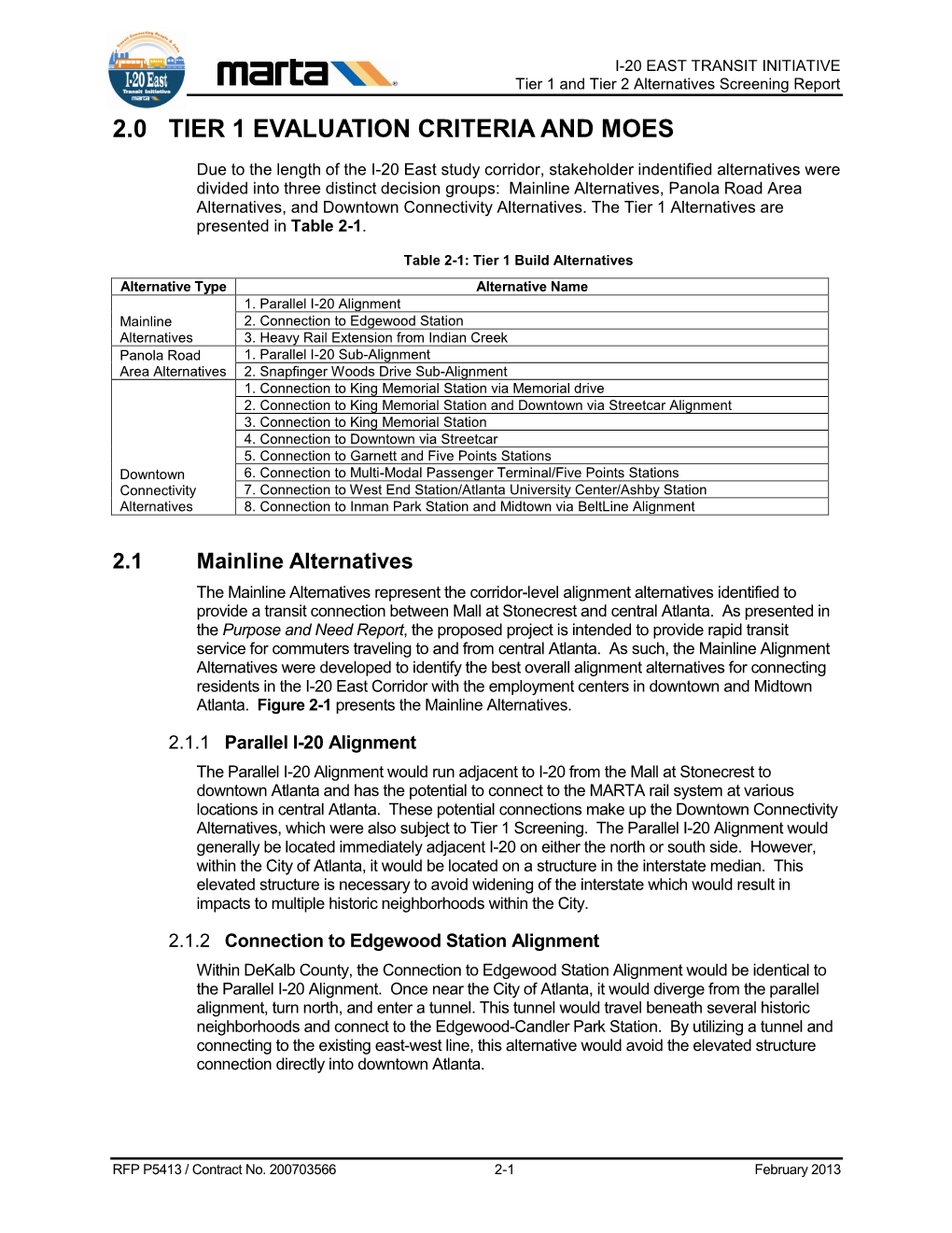 2.0 Tier 1 Evaluation Criteria and Moes