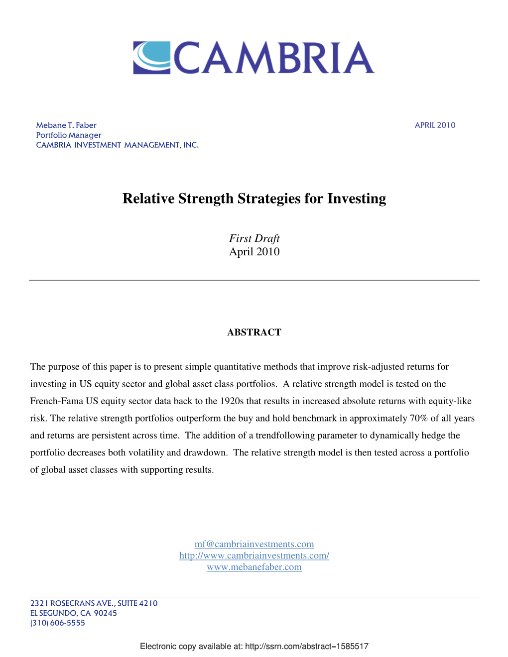 Relative Strength Strategies for Investing