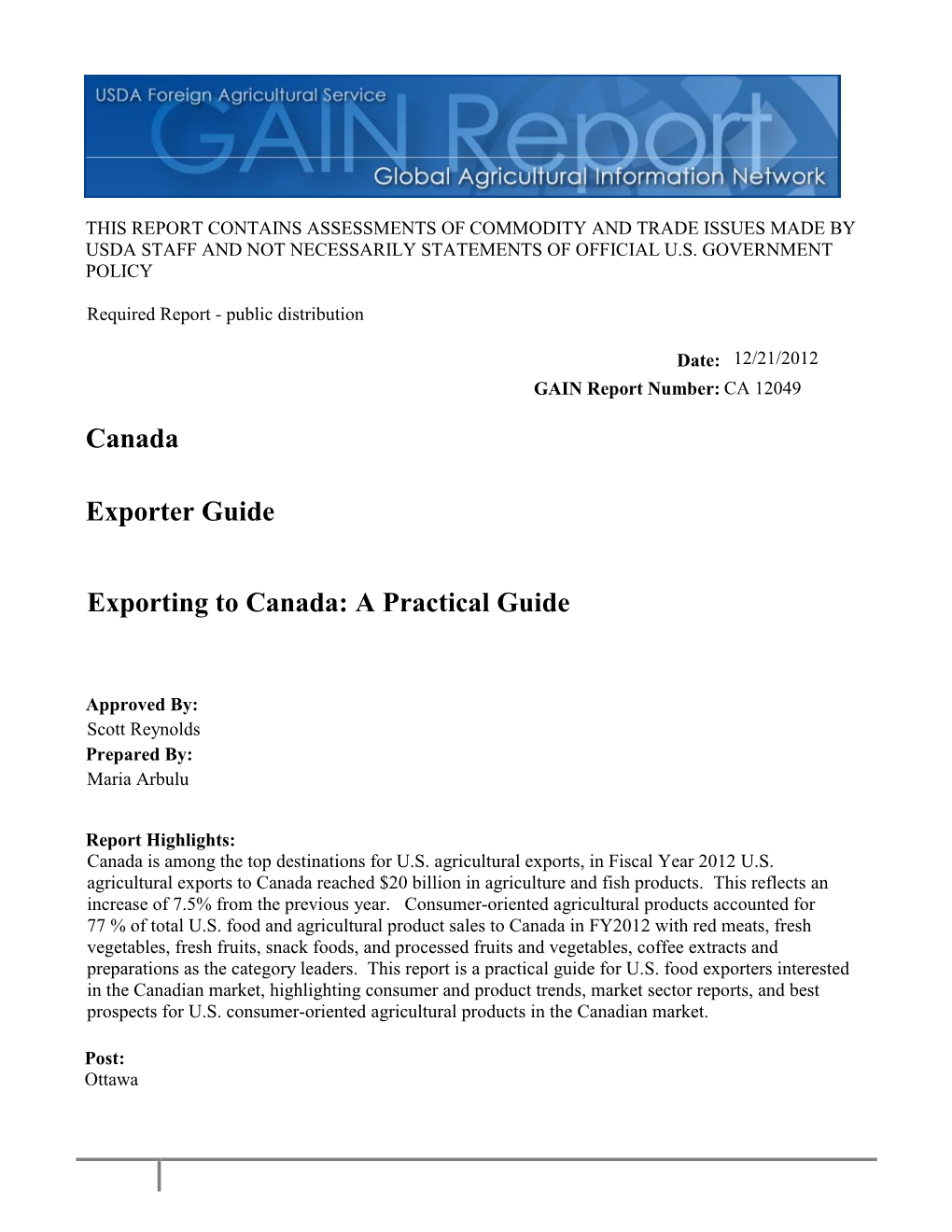 Exporting to Canada: a Practical Guide