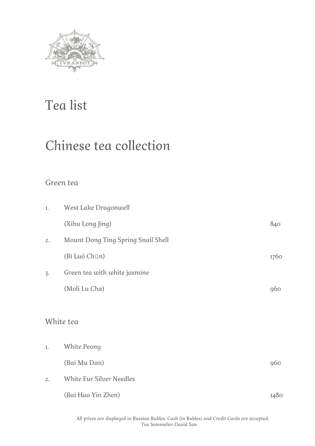 Tea List Chinese Tea Collection